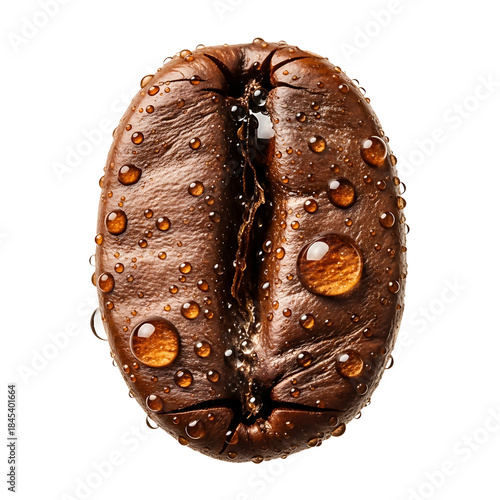 Single Coffee Bean with Water Droplets roasted brown
