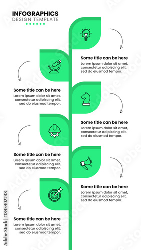 Infographic template. Green plant with 6 steps and icons