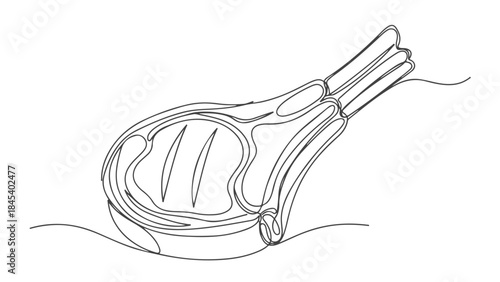 A minimalist line drawing of a raw pork chop with a bone, presented on a white background.