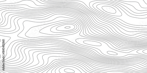 Seamless monochrome topographic contour lines forming an abstract geological terrain, with soft gray wavy elevations creating a minimalist vector texture for modern design and visual identity
