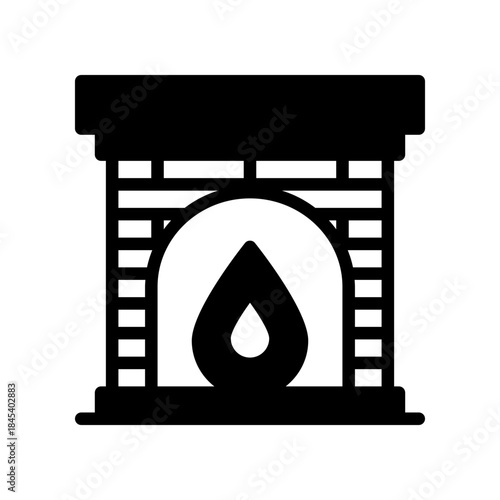 Cozy Fireplace Icon With Flame In A Brick Hearth For Home Decor And Warm Ambience