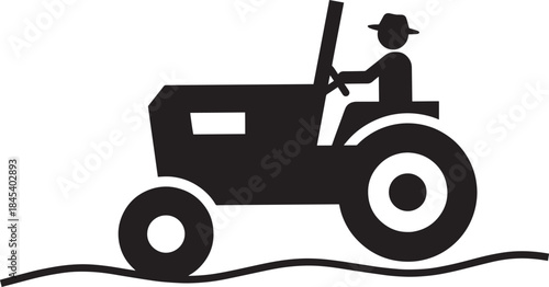 Farmer silhouette driving tractor icon agricultural worker on farm machine farming activity