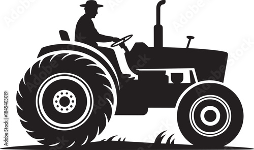 Farmer silhouette driving tractor icon agricultural worker on farm machine farming activity