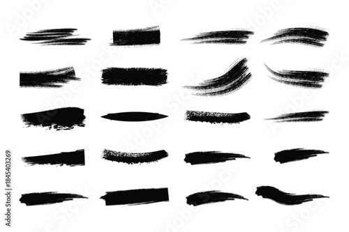 Black Grunge Paint Brush Strokes Collection Artistic Abstract Ink Textures Set