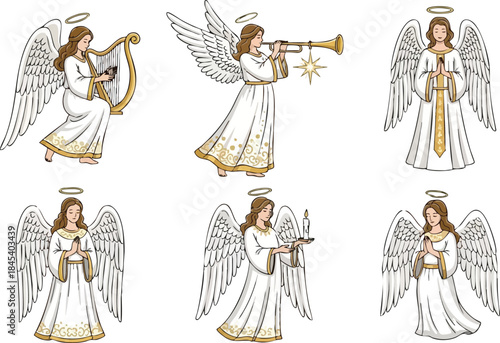Elegant Christmas Angels and Herald Vector Art Transparent Background
