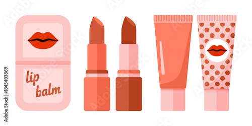 Essential beauty lip care products featuring balm, lipstick, and gloss collection