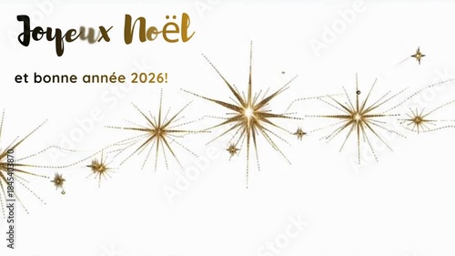 Carte de vœux française minimaliste blanche et dorée pour Noël et le Nouvel An 2026