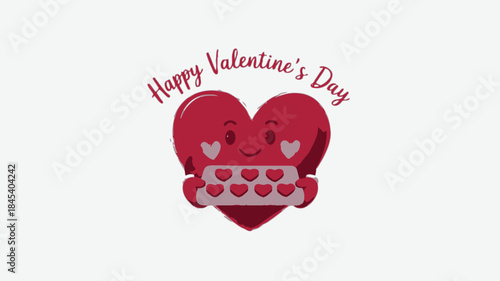 Heart character with tiny oven mitts holding heart shaped cake on valentine's day
