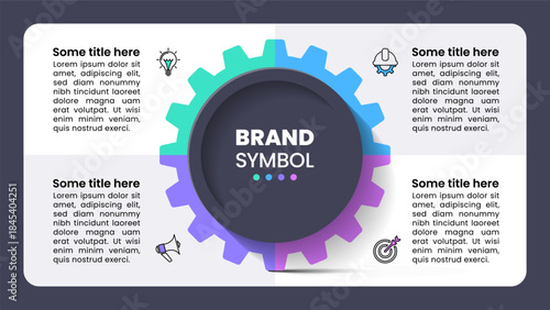 Infographic template. Gear with 4 banners and icons