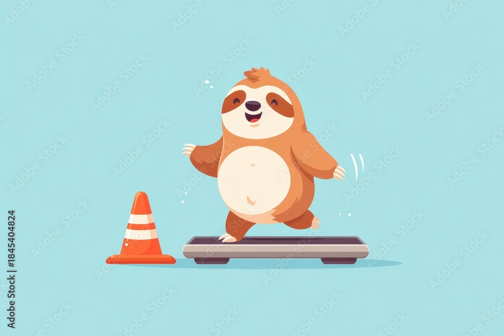 Naklejka premium Happy cartoon sloth on treadmill