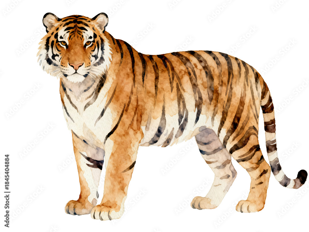 Obraz premium Tiger's Majestic Stance: An illustration capturing the powerful and regal essence of a tiger, showcasing its striking stripes and piercing gaze.