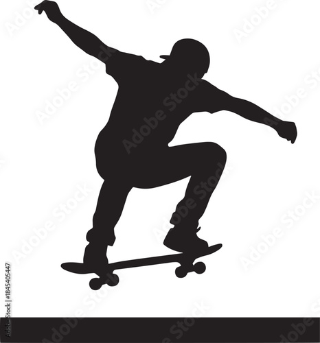 Silhouette vector of a skateboarder performing an ollie jump isolated on transparent background