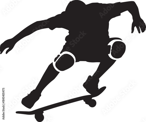 Silhouette vector of a skateboarder wearing knee pads isolated on transparent background