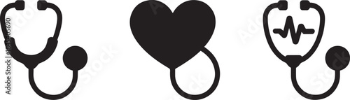 Stethoscope icons set for medical examination and heart health diagnosis