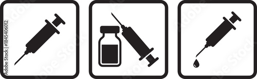 syringe medical icon set with droplet vector health care symbol needle isolated black silhouette