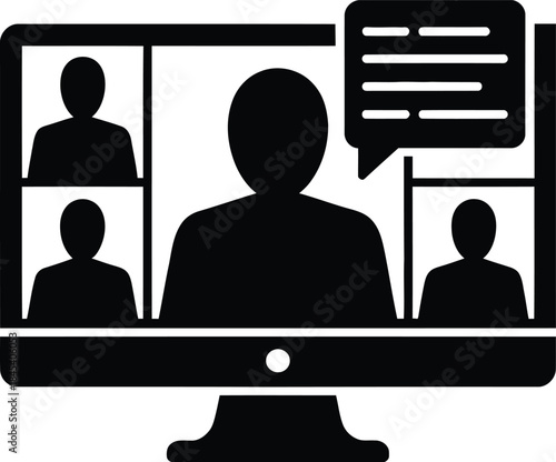 Online meeting and video chat icon showing multiple participants on a computer screen