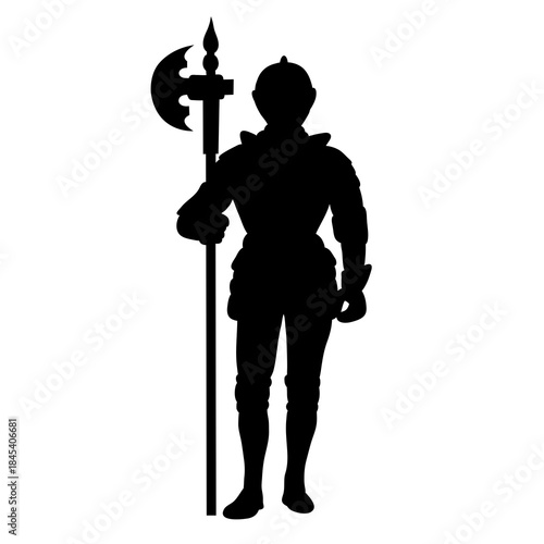 Medieval Knight Standing with Halberd