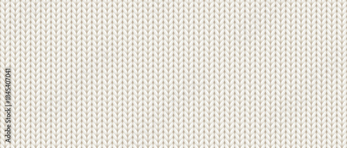 White seamless pattern of wool knitting, sweater texture. Abstract background of warm knitwear cloth fabric in cloud dancer color, material of woven wool or cotton yarn, vector realistic illustration