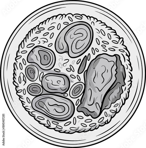 Beef kacchi biryani sketch vector top view line art drawing