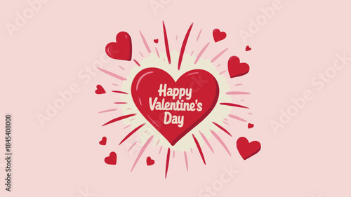 Heart shaped fireworks exploding in mid air on pink background with happy valentine's day message