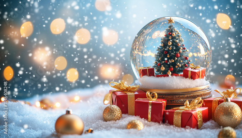 Snow globe with christmas tree and presents inside