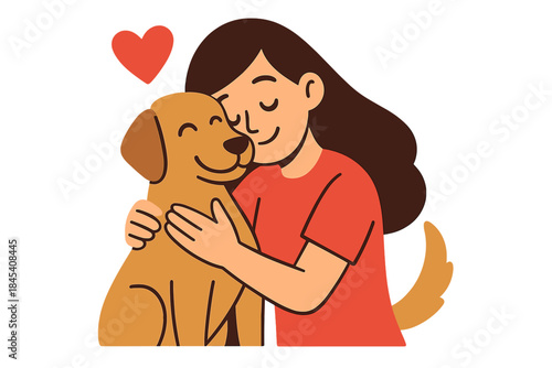 Joyful person hugging a happy pet dog showing love, affection, and companionship