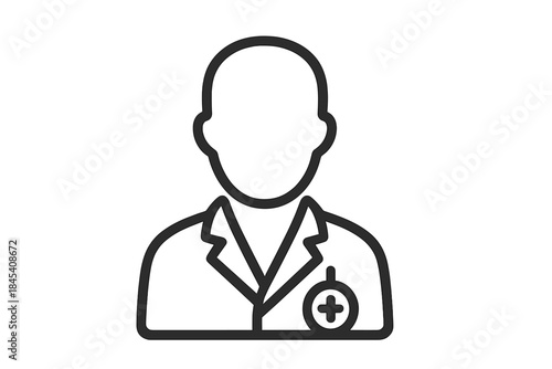 Faceless figure of a doctor or healthcare worker wearing a lab coat and medical cross badge