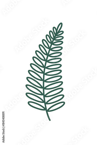 Abstract continuous single green botanical fern frond minimalist drawing outline