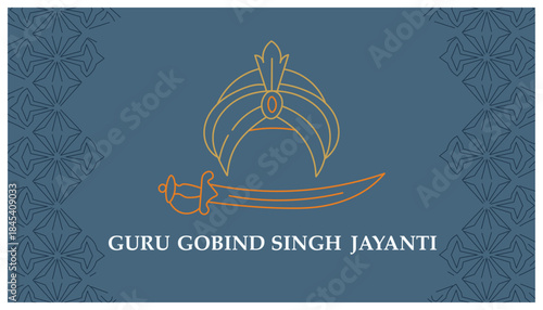 Guru Gobind Singh Jayanti Turban Sword Outline Minimal Vector