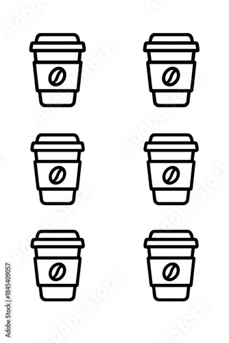 Seamless repeating pattern of outline icons featuring disposable takeaway coffee cups and coffee beans