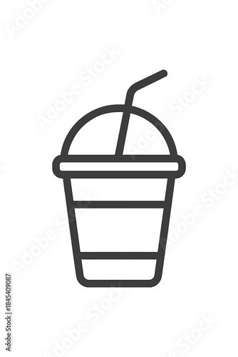 Disposable plastic cup with dome lid and drinking straw for cold beverages