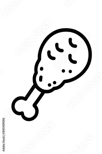 Minimalist black outline icon of a crispy fried chicken drumstick, fast food meal