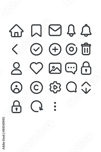 Essential collection of user interface line icons for modern web and mobile application design