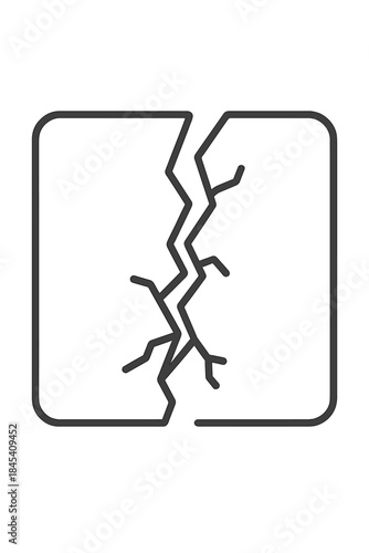 Vertical crack splitting a rounded rectangular boundary symbolizing damage, failure, or critical breakdown