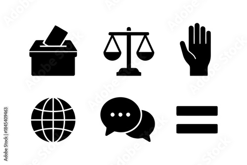 Civil Rights and Justice Icons on White Background