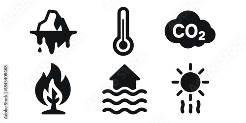 Climate change and global warming elements as vector icons
