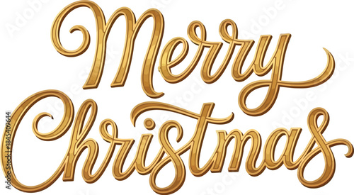 Elegant golden script typography wishing everyone a very merry christmas holiday season with a luxurious three dimensional effect