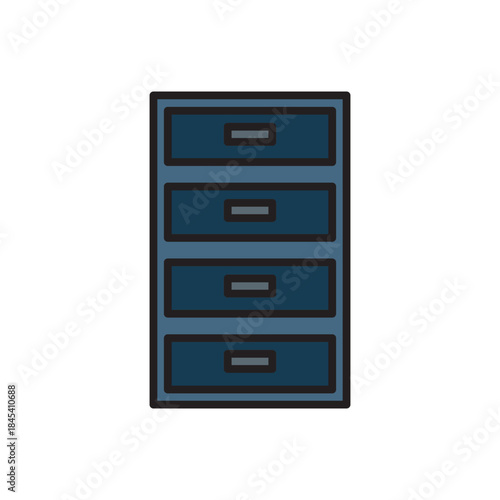 Color line icon of a filing cabinet representing document storage and office organization. Ideal for apps, websites, office tools, business illustrations, and workspace design.