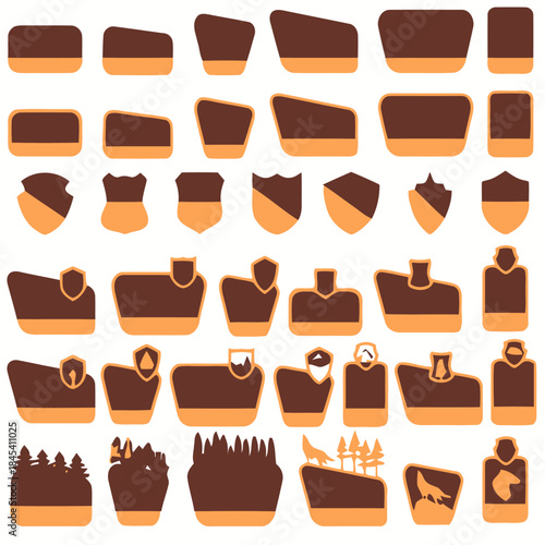 Collection of Badge Designs Representing Various Outdoor Activities and Nature