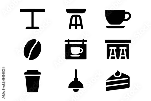 Coffee shop signboard vector icon of cup and bean