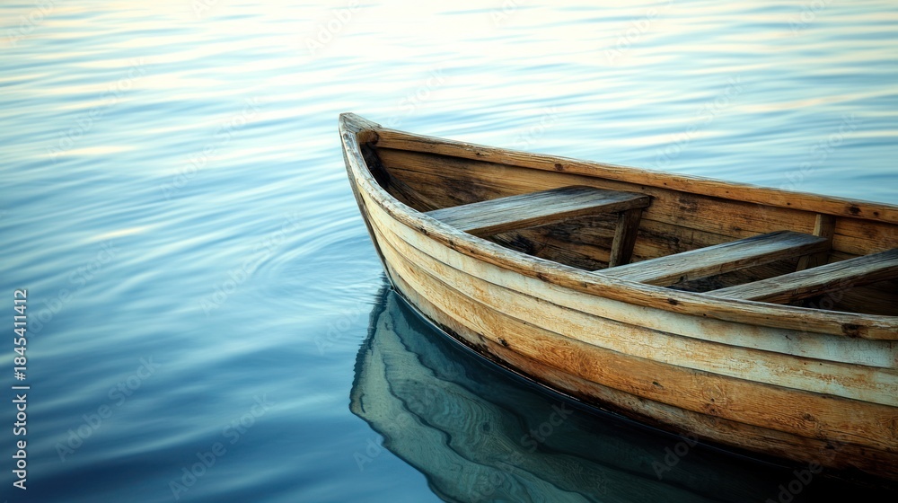 Obraz premium Wooden rowboat on placid water