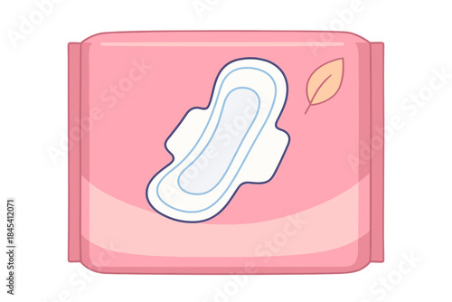 Pink package of feminine hygiene sanitary pad with a leaf symbol for natural care