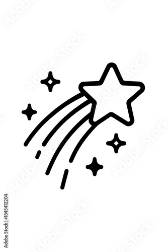 Stylized black outline of a shooting star or comet leaving a sparkling trail