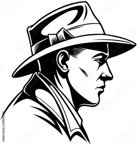 Noir Detective Profile Silhouette – Fedora and Trench Coat