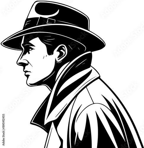 Noir Detective Profile Silhouette