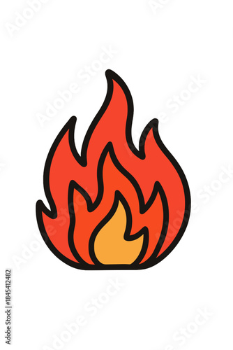 Simple stylized graphic of a brightly burning fire flame suitable for heat or warning symbols