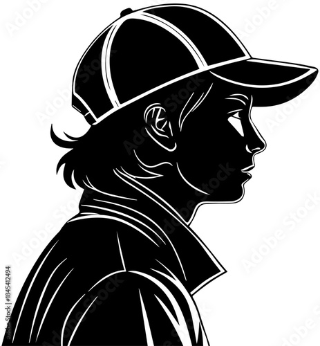 Stylized Profile of Person in Cap – Black and White Silhouette Art