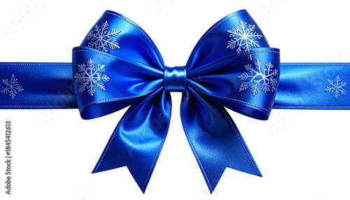 Royal Blue Glossy Bow with White Snowflake Print  Transparent Background PNG
