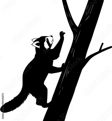 Red Panda Climbing Tree – Black and White Silhouette Wildlife Art