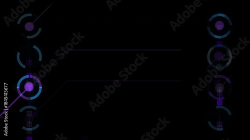 Sci-fi panel HUD animation with purple and blue glowing circuit rings on black background
